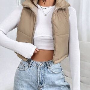 SHEIN Beige Cropped Puffer Vest – Size XS